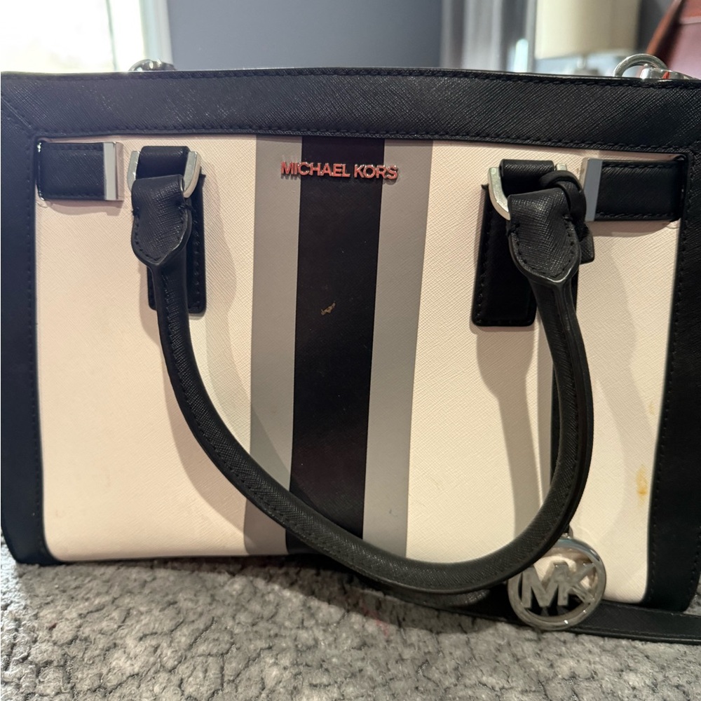 Michael Kors Black, White & Gray Striped Satchel